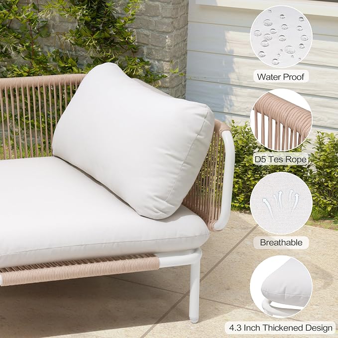 5-Piece Modern Outdoor Sectional Sofa with Coffee Table - 31" Deep Seating Patio Conversation Set, Weather-Resistant Low-Profile 11" Seat Height Lounge Seats for Deck, Porch & Backyard, Beige
