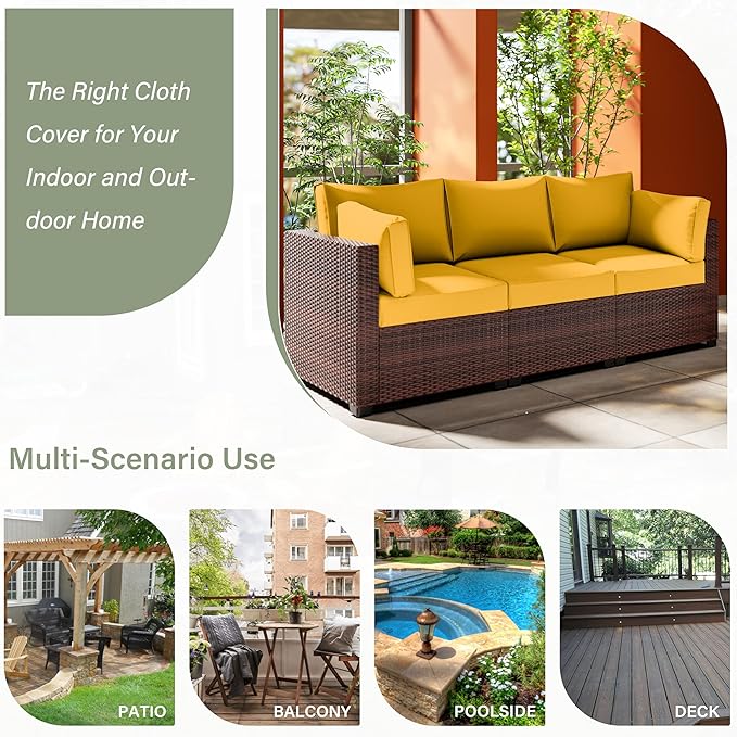 8 pcs Outdoor Cushion Slipcovers Outdoor Patio Cushions Covers Replacement Waterproof with Zipper w/3 Seat Cushion Covers and 5 Backrest Pillow Covers, Covers Only