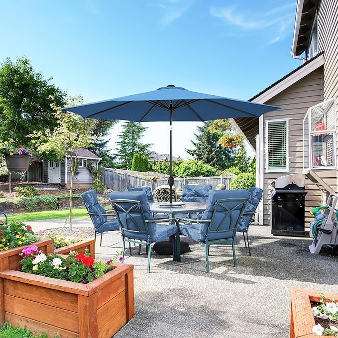 Sundale Outdoor 11 ft Patio Umbrella with Sand Bag Umbrella Base Included, Outdoor Umbrella with Tilt and Crank, Navy
