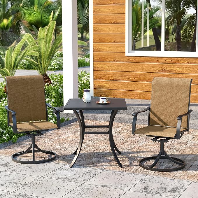 Outdoor Dining Set,27.5" x 27.5" x 28" Square Patio Table with 2pcs Swivel Chairs,Outdoor Furniture Set for Garden Backyard Lawn Poolside