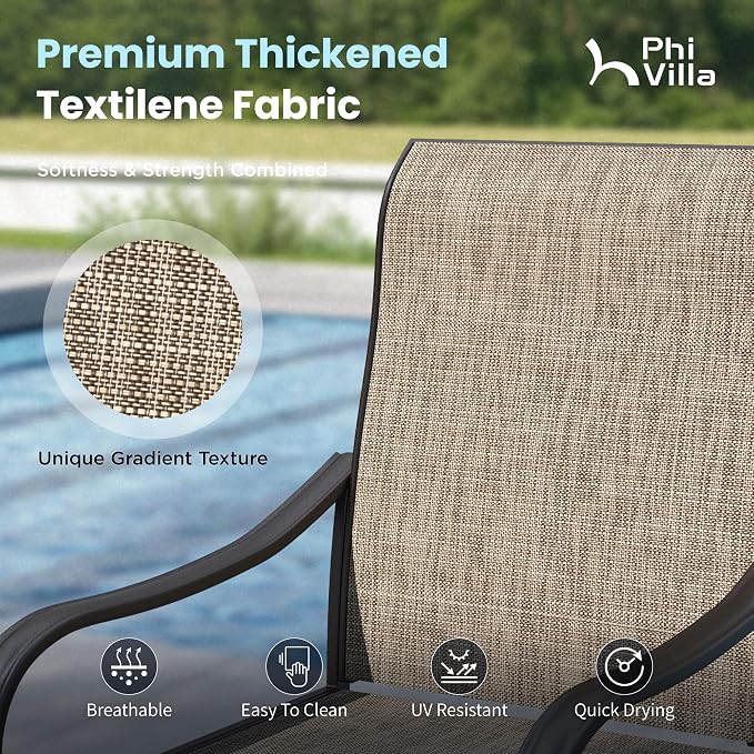 PHI VILLA Patio Furniture Set with Umbrella for 4,Swivel Mesh Dining Chairs | Includes 1 square metal table, 4 breathable textilene chairs and 10ft Beige umbrella, designed for deck, backyard, garden