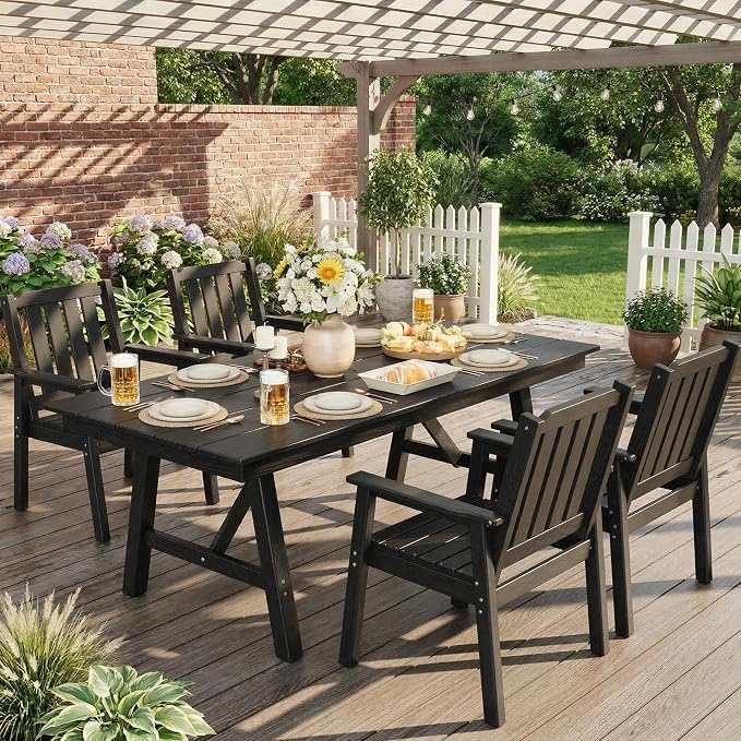 Garvee Outdoor Patio Dining Chairs Set of 4, Outdoor HDPE Garden Dining Chairs, Sturdy Frame, Waterproof, All-Weather for Backyard, Poolside, Porch, Deck, Black