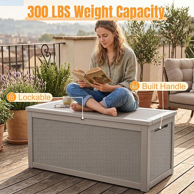 Outdoor Storage Box,320 Gallon Resin Deck Box,Waterproof & UV Resistant Lockable Package Delivery Bin,Toy Cabinet for Indoor & Outdoor