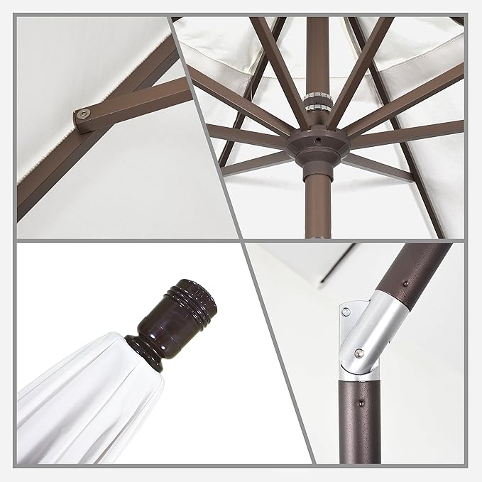California Umbrella 9' Round Aluminum Market Umbrella, Crank Lift, Auto Tilt, Bronze Pole, Sunbrella Spectrum Cilantro