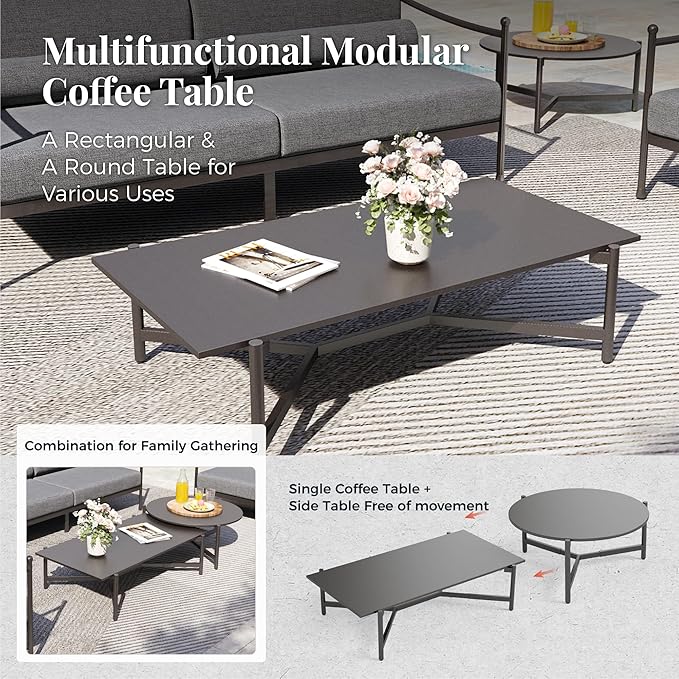4-Piece Steel Outdoor Patio Conversation Set, All-Weather Garden Furniture with Thick Cushions, Waterproof & Rust-Resistant, Modern Patio Seating for Deck, Balcony, Porch, Backyard - Grey