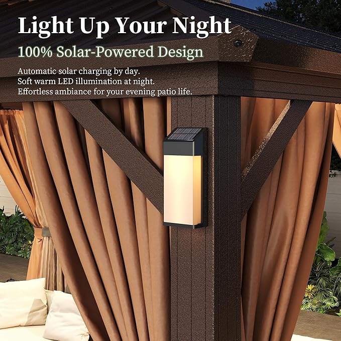 Aoxun 14'x10' Hardtop Gazebo with 4 LED Lights, Outdoor Gazebo with Galvanized Steel Double Roof, Patio Gazebo with Breathable Netting & Privacy Curtain, Decor Hooks for Backyard, Brown