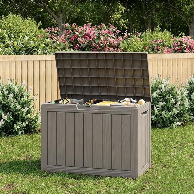 KAMABOKO 55 Gallon Outdoor Storage Box, All-Weather Resin Deck Box Outdoor Waterproof with Lockable Lid for Patio Cushions, Package Deliveries, Garden Tools, Pool Supplies, Grey