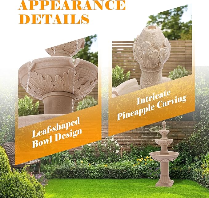 3-Tier Outdoor Water Fountain, 48.4" H Floor Backyard Garden Fountain, Water Feature Indoor with Pump, Outdoor Freestanding Waterfall Fountain, Bernini Fountain for Garden Patio Yard (White)