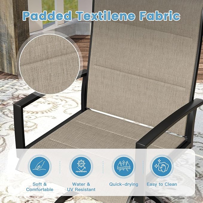 DIFY 9 Piece Outdoor Dining Set, Metal Patio Table and Chairs Set, 59.8" Walnut Round Dining Table & 8 Brown Padded Textilene Swivel Patio Chairs, Outdoor Furniture Set for Garden Backyard Porch
