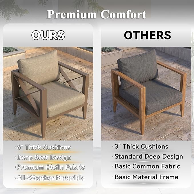 2 Piece Aluminum Patio Furniture Set, Modern Outdoor Patio Conversation Sets with Ergonomic Armhairs, 6" Thick Washable Cushions for Balcony, Porch, Backyard,Brown