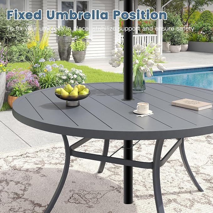 DIFY Outdoor Dining Set for 8, 9 Piece Patio Table and Chairs Set, Swivel Patio Dining Chairs with Textilene Fabric & 60" Round Metal Dining Table with Umbrella Hole, for Garden Backyard Deck, Grey