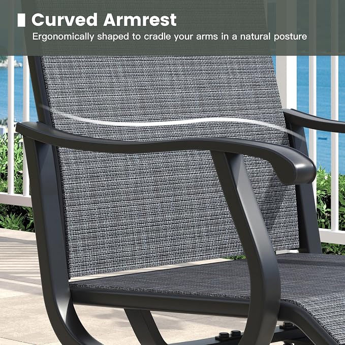Outdoor Dining Set for 2, 18.5" Metal Round Patio Side Table and Sling Patio Swivel Chairs, 3 Pieces Patio Table and Chairs Set for Garden Backyard, Charcoal and Black