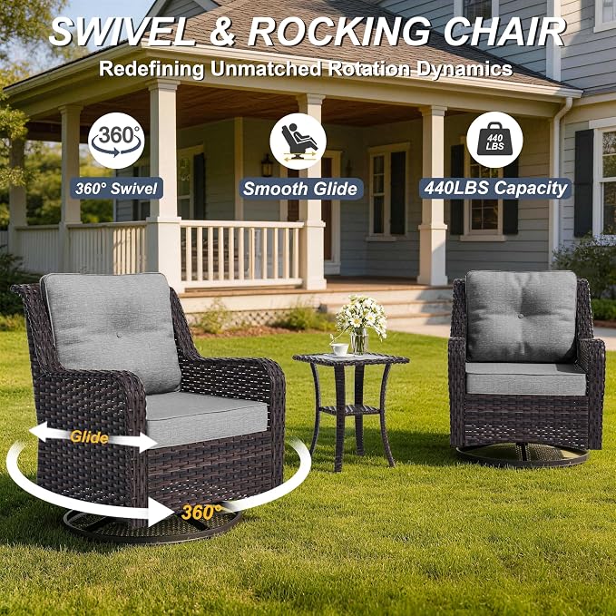 7-Piece Patio Furniture Set, Outdoor Thick Wicker Sectional Sofas with 2 Swivel Chairs, High Back Sectional Sofa Couch, Outdoor Conversation Set for Backyard, Porch, Deck, Grey