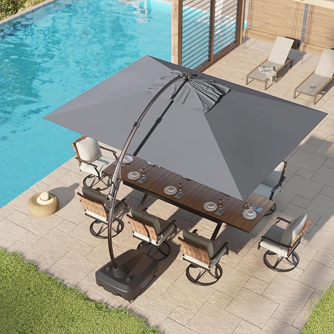 Grand patio 9x12 FT Cantilever Umbrella with Base & Cover Outdoor Aluminum Rectangle Offset Umbrellas Canopy for Pool Yard (Gray, 9x12 FT)