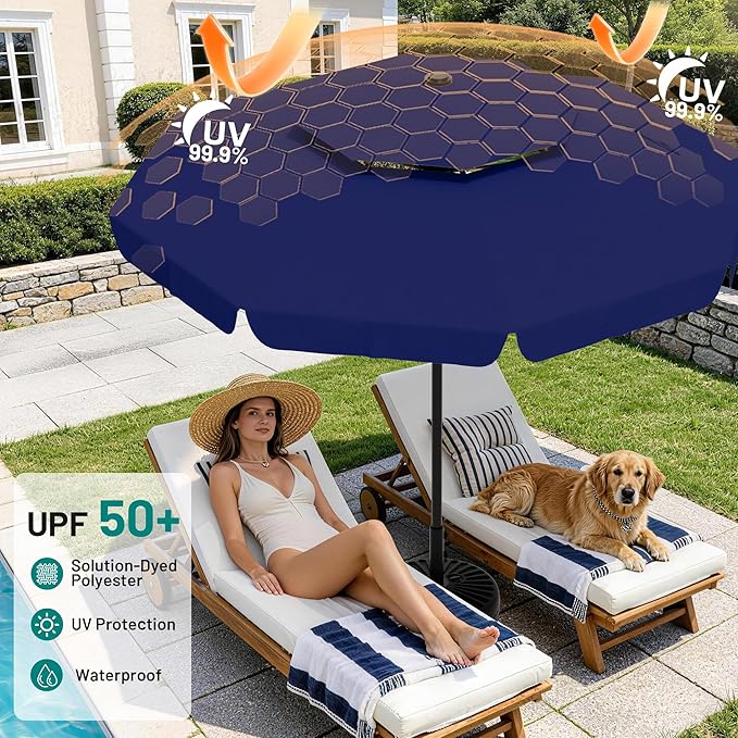 AreShark 9ft 2-Tier Patio Umbrella with Valance - Outdoor Umbrella Waterproof UV Protection, Market Table Umbrella w/Push Button Tilt&Crank for Pool, Porch, Garden(Navy)