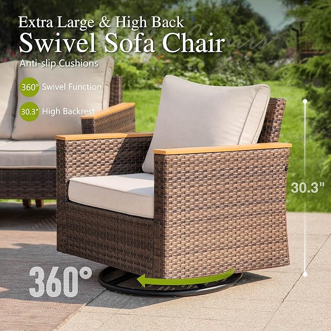 Sophia & William Patio Furniture Set with Swivel Chairs, 12 Piece Outdoor Sectional Furniture Wicker Modular Sofa Couch, Conversation Set for Deck Backyard Lawn, Beige