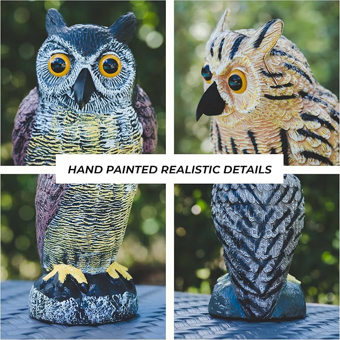 Plastic Owl Decoys [Set of 3] - Multicolor Owl Statues for Garden & Outdoors, Scare Birds Away, Realistic Design with Reflective Eyes, Weather Resistant