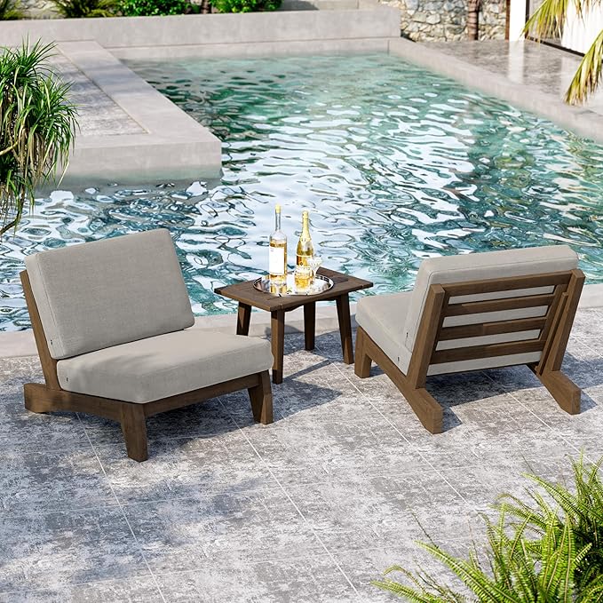 UIXE 5 Pieces Wood Patio Furniture Sets, 2 Patio Loveseat, 2 Patio Bistro Chair, All Weather Outdoor Sectional Sofa Furniture Backyard Conversation Set with Coffee Table - Light Camel
