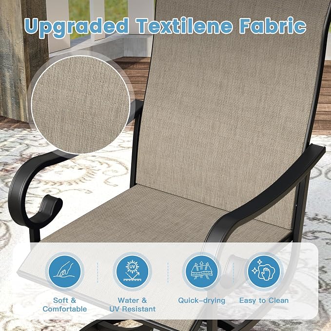 DIFY 7 Pieces Outdoor Patio Dining Set for 6, Swivel Dining Chairs with Brown Textilene and 63" Black Rectangle Metal Dining Table, Outdoor Table and Chairs for Lawn Garden Backyard Deck