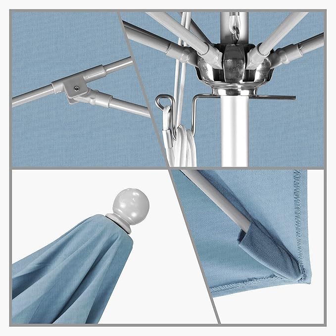 California Umbrella 11' Rd. Venture Series Contract Grade Patio Umbrella, Pulley Open, Silver Finish, Sunbrella Air Blue
