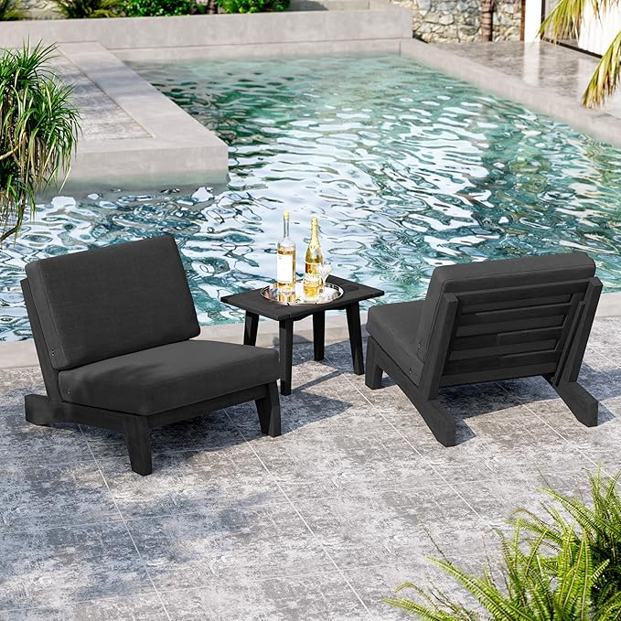 UIXE 8 Pieces All Weather Black Wood Patio Furniture Sets, 2 Patio Loveseat, 4 Patio Bistro Chair, Outdoor Sectional Sofa Furniture Backyard Conversation Set with Coffee Table - Dark Gray