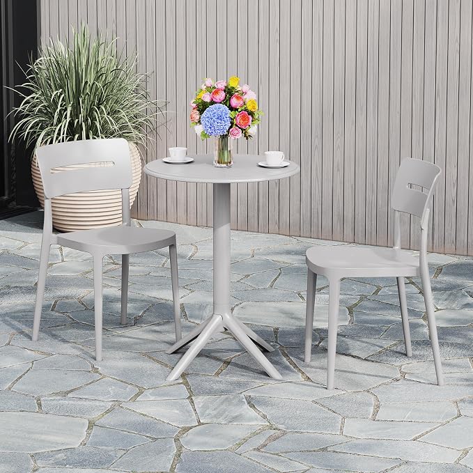 Costaelm Patio Table for 4-Person, Outdoor Patio PP Round Dining Table, All-Weather Bistro Dining Table for Backyard Deck Porch Poolside, Gray