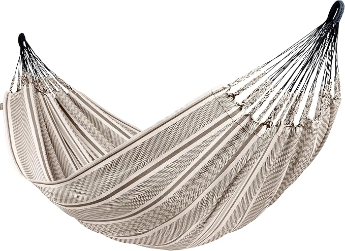 LA SIESTA® Flora Classic Cotton Hammock & Steel Stand - Indoor Outdoor Hammock with Stand - Portable Hammock Stand for Outside, Patio Hammock with Stand - Max 440 Lbs, Large Double Hammock, Zebra
