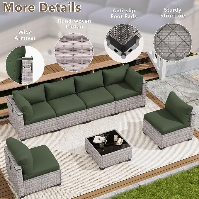 LOUVIXA 7 Piece Outdoor Patio Furniture Set, Outdoor Sectional Sofa, Wicker Rattan Patio Furniture, Patio Conversation Set with Coffee Table & Cushions