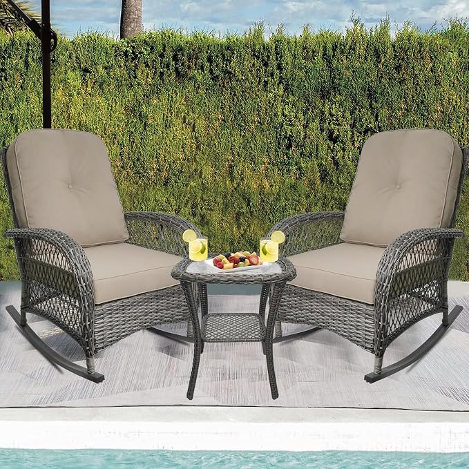 Outdoor Wicker Rocking Chair, All Weather Resin Rattan Wicker Rocking Chairs, for Garden Backyard Lown Porch,2pc,Brown