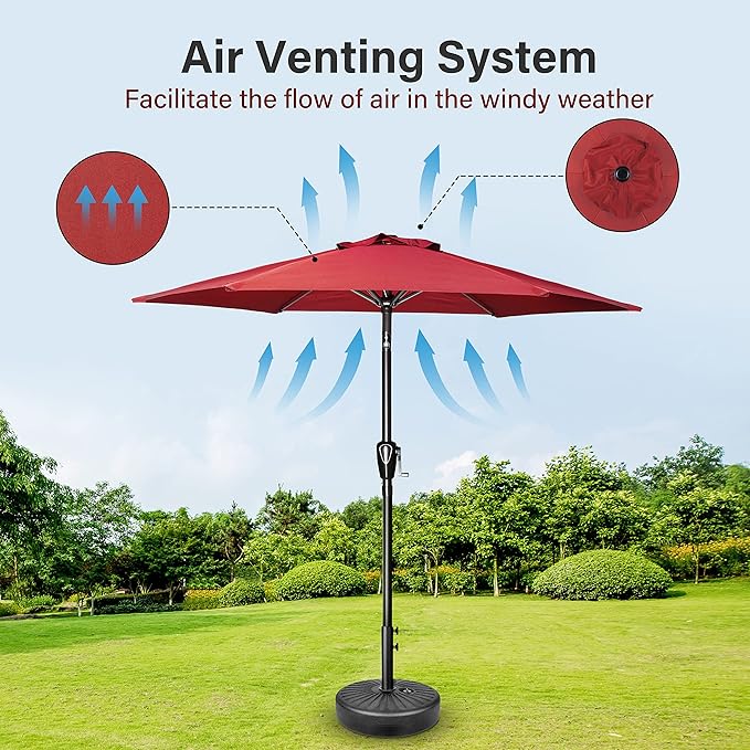 Simple Deluxe 7.5ft Patio Umbrella Outdoor Table Market Yard Umbrella with Round Umbrella Base Stand for Garden, Deck, Backyard, Pool, Red