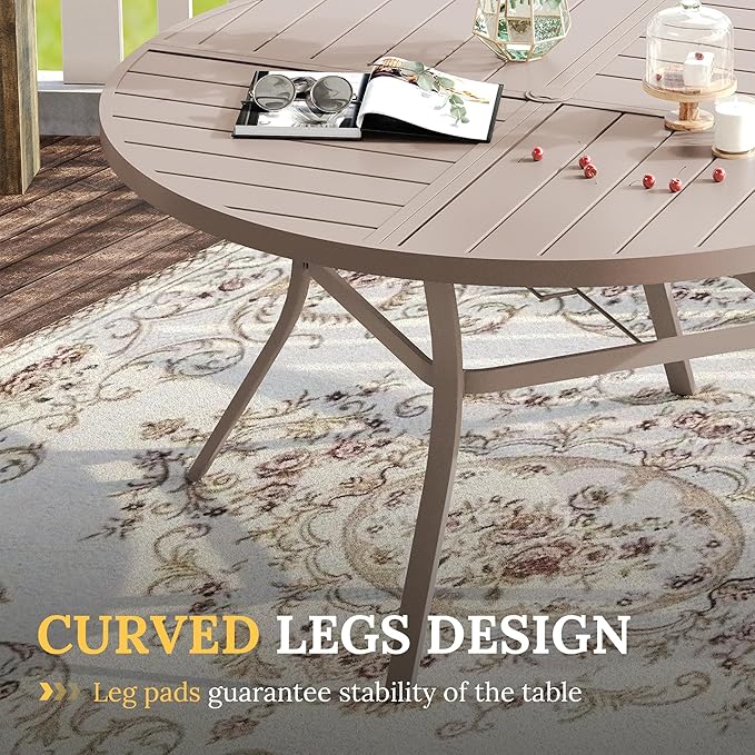 VICLLAX Patio Dining Set for 6, 6 Seats Outdoor Furniture Includes 50.1" Round Patio Table and Swivel Padded Chairs, Sandshell Color Tabletop and Fabric
