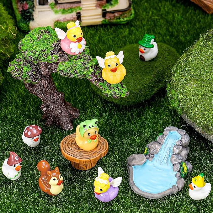 36 Pcs Fairy Garden Accessories Miniature Figurines Decor Set | Weather Resistant Resin Material, House Bridge Pond Duck Figurines, for Fairy Garden Terrarium Potted Plants Dollhouse Decor