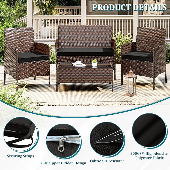 3 Pack of Outdoor Seat Cushion Replacement Set Suitable for 4 Pieces of Wicker Rattan Furniture Terrace Guest Set Sofa Chair (36x18x2, 18x18x2), Only Cover