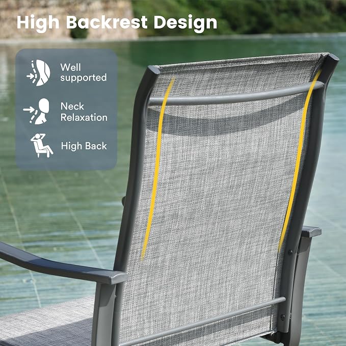 VICLLAX 7 Pieces Patio Dining Set for 6, Outdoor Furniture Set Includes 47.2" Outdoor Round Table and 6 Patio Swivel Chairs for Lawn Garden, Grey Tabletop and Grey Fabric