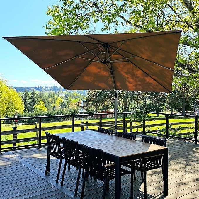 PURPLE LEAF 10’ X 10‘ Patio Umbrella Outdoor Cantilever Umbrella, Aluminum Offset Umbrella with Champagne Frame and 360° Rotation for Pool Deck Garden, Taupe