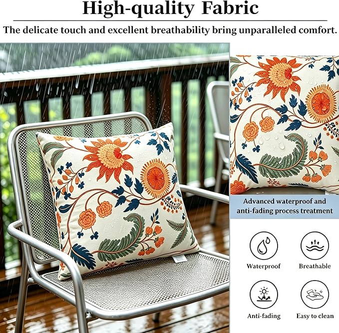 Outdoor Pillows 2-Pack, Waterproof Fade-Resistant (Hawaiian Flower, 18x18) | Zippered removable covers easy cleaning, premium PP cotton fill resilient comfort, multiple color options, reinforced edges