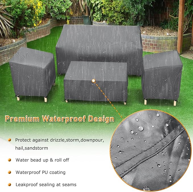 STARTWO Outdoor Waterproof Patio Furniture Covers 4-Piece Set for Chairs, Loveseat and Coffee Table, Heavy Duty 600D, Grey