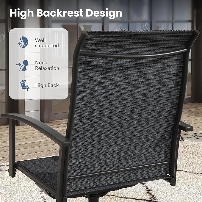 VICLLAX Outdoor Table and Chairs Set of 8, Metal Patio Dining Set-63 Round Dining Table and 8 Swivel Chairs for Deck, Lawn and Garden, Black Table and Chairs