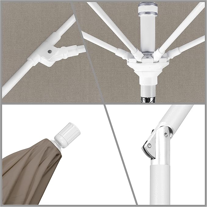 California Umbrella 9' Round Crank Lift, Collar Tilt, Aluminum Pole, Fiberglass Rib Patio Umbrella, White Finish