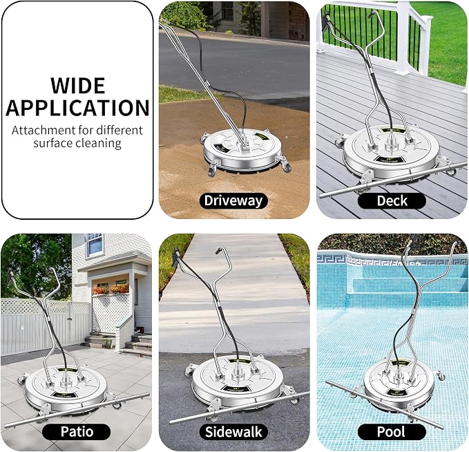 30" Pressure Washer Surface Cleaner Ultra with 7 Nozzles Water Broom | Stainless Steel Dual Handle Power Washer Surface Cleaner for Patio Decker Concrete Driveway, 5000 PSI