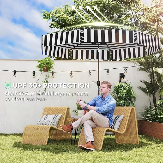 Outsunny 8.6FT Patio Umbrella, UPF 30+ Outdoor Market Umbrella, 2-Tier Vented Patio Table Umbrella with Crank 8 Ribs, Tiltable Porch Umbrella for Garden Deck Poolside, Black