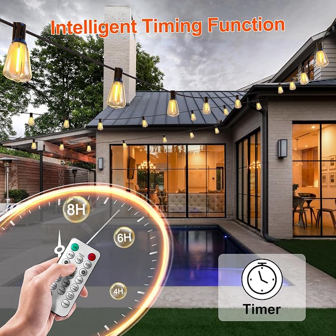 BLIATLUS 100FT Solar String Lights Remote 32 Shatterproof ST38 LED for Outdoor Patio Garden