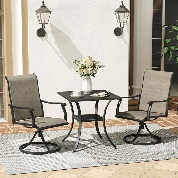 VICLLAX Patio Dining Table, Square Table Metal Outdoor Bistro Table with Rack for Balcony Garden Deck, 28inch Ash Grey