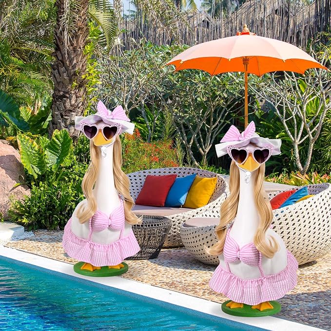 JcHrmers Bikini Goose Outfit Summer Porch Goose Outfits Hawaiian Lawn Goose Clothes Fits 23" Cement Plastic Goose Statue for Summer Outdoor Garden Yard Patio Art Decor