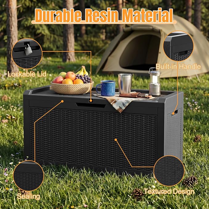 Outdoor Storage Box,95 Gallon Resin Deck Box,Waterproof & UV Resistant Lockable Package Delivery Bin,Toy Cabinet for Indoor & Outdoor