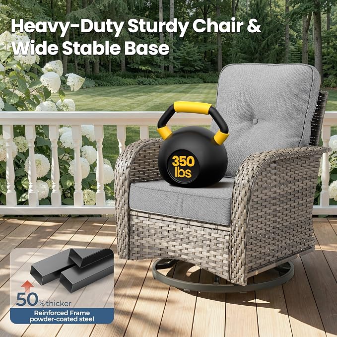 7 Piece Wicker Patio Furniture Set with Swivel Chairs, Dark Gray | High Back Rocking Chair Sofa, Heavy Duty All Weather Rattan Outdoor Conversation Set, Thick Cushion, Balcony Porch Backyard