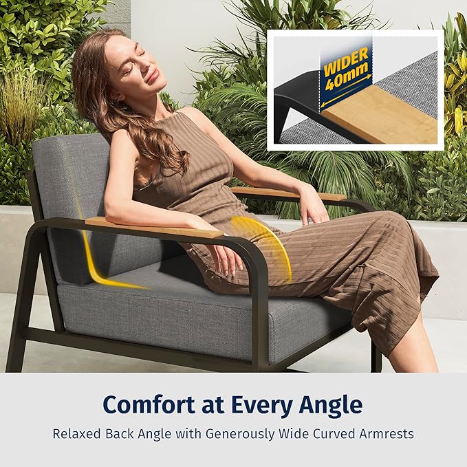 East Oak 4-Piece Patio Furniture Set, Outdoor Patio Set w/Removable & Washable Deep Seating Cushion, Outside Patio Conversation Sets for Backyard, New Upgraded Design, Black & Misty Gray