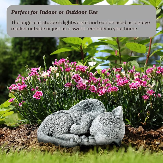 Cat Memorial Stone - Peaceful Sleeping Kitten Angel Statue for Garden, Remembrance, Grave Marker, and Loss - Pet Sympathy Gift by Pure Garden (Gray)
