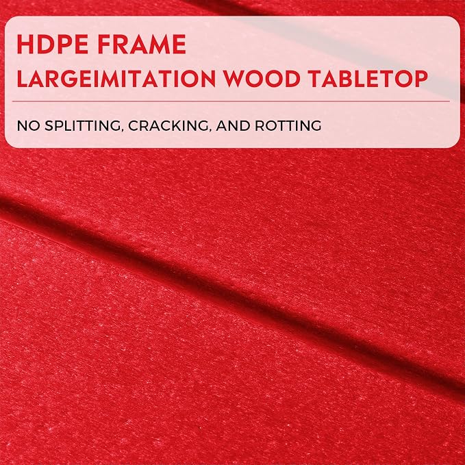 Costaelm Adirondack Outdoor Coffee Table, HDPE Drink Table Weather Resistant, Patio Porch Accent Balcony Table Outdoor End Table for Pool, Seaside, Backyard, Red