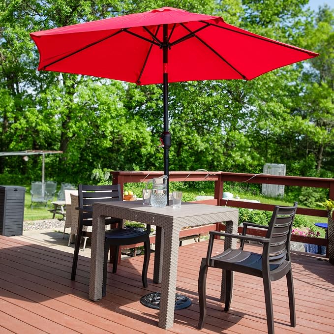 Sunnydaze Plastic Square Patio Table with Umbrella Hole - Faux Woodgrain Top - Indoor or Outdoor Use - Champagne - 29.5" H